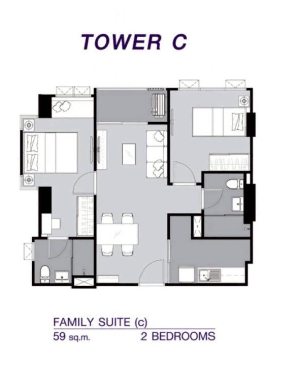 picture Condo for Rent Supalai Veranda Ramkhamhaeng Price 28,000 Baht Size 59 Sq.m. 14th Floor Pool View Corner - 14/14