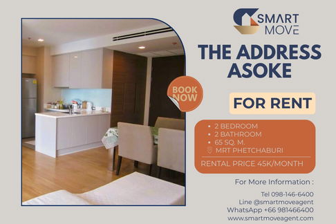 🔥 For Rent !! corner room, Good location, There is a bathtub!! 🔥 Code C20230205574....The Address Asoke, 2 bed, 2 bath, furnished, ready to move in