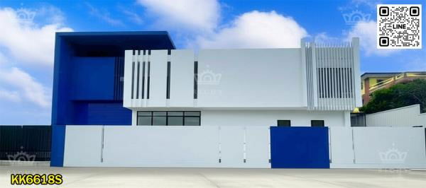 รูป โรงงานใหม่ สไตล์ Contemporary โดนเด่นที่ดีไซด์ คุณภาพวัสดุสูง เย็นสบาย พื้นที่ใช้สอย 970 ตารางเมตร สีม่วงใกล้ถนน 4 เลนส์ สมุทรสาคร -KK6618S - รูปที่ 1/13