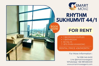 Condos for rent : Rent ! nice view, high floor 29+, rare item, East Facing!  Code C20230203204..Rhythm Sukhumvit 44/1, 1 bed Duplex, 1 bath, furnished, ready to move in