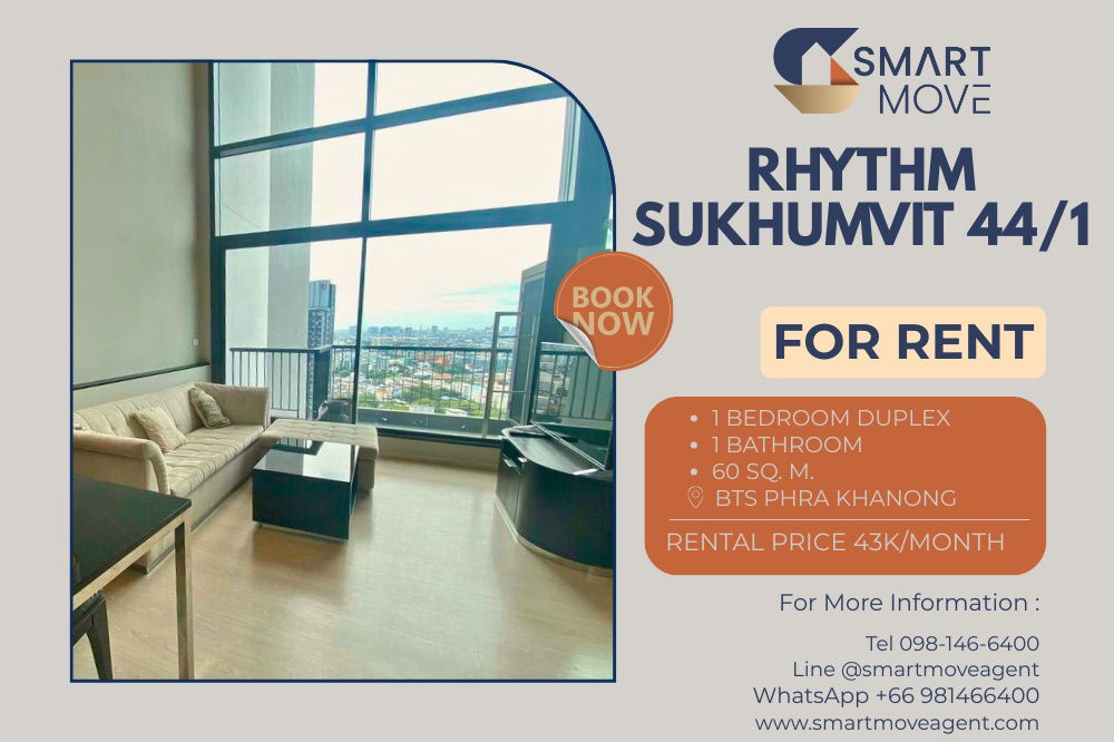 รูป เช่า ! วิวสวย, ชั้นสูง29+, ห้องหายาก, ห้องทิศตะวันออก! Code C20230203204..Rhythm Sukhumvit 44/1, 1 ห้องนอน Duplex, 1 ห้องน้ำ, แต่งครบ, พร้อมเข้าอยู่ - รูปที่ 1/10
