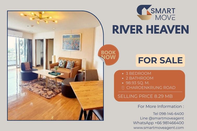 🔥 For Sale !! big size, high floor 22++, East Facing!! 🔥 Code C20221203469......River Heaven, 3 bedroom, 2 bathroom, furnished, Special Deal!!📣📣