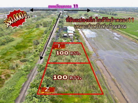 ที่ดินคลอง 11 หนองเสือ ปทุมธานี แปลงเล็กราคาถูก 100 ตรว. เพียง 360,000 บาท