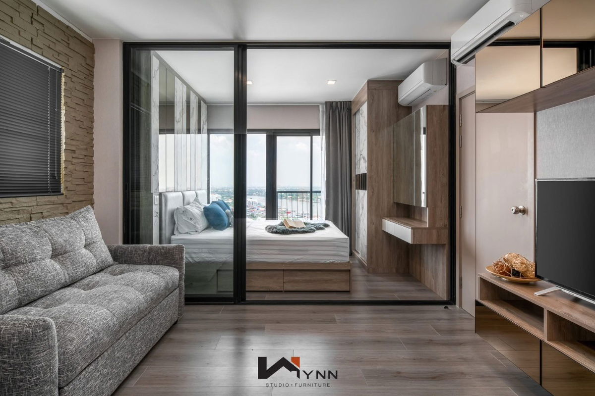 picture For Rent:Politan Rive Condo on 23th floor with a beautiful river overlooking Phra Nang Klao Bridge. Size: 31 sq.m. Fully furnished, move-in ready. - 1/12