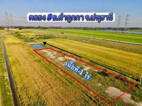 ขายที่ดินคลอง 8 ลำลูกกา ปทุมธานี 1 ไร่ ทำเลดี ใกล้ชุมชน ราคา 1.9 ล้าน