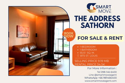 คอนโด BTS เซนต์หลุยส์ :  สำหรับขาย- เช่า !! ห้องมุม, ชั้นสูง 18+, ห้องหายาก! Code C20250700034...The Address Sathorn, 1 ห้องนอน, 1 ห้องน้ำ, แต่งครบ, ราคาพิเศษ!!📣📣