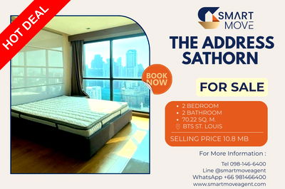 คอนโด BTS เซนต์หลุยส์ : 🔥 ขายพร้อมผู้เช่า !!🔥 Code C20221201412..........The Address Sathorn, 2 ห้องนอน, 2 ห้องน้ำ, ชั้นสูง 30++, แต่งครบ, ราคาพิเศษ!!📣📣