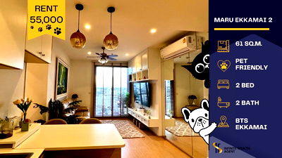 Condos for rent : Luxury pet-friendly condo in Ekkamai–Thonglor 🐶🐱 Maru Ekkamai 2, corner unit with 2 bedrooms, beautifully built-in design