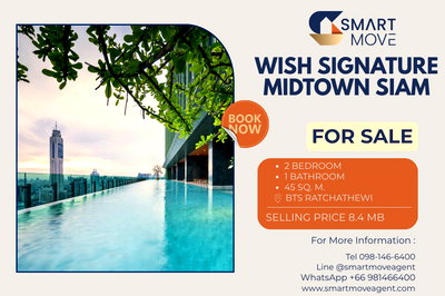 Condos for sale Din Daeng Road : 🔥 For Sale !! high floor 21++!!🔥 Code C20230106628..........Wish Signature Midtown Siam, 2 bedroom, 1 bathroom, Partly Furnished, Special Deal!!📣📣
