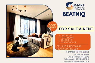 Condos for sale BTS Thong Lo (Thong Lor) : 🔥 For Sale !! high floor 14++, rare item, Good location!! 🔥 Code C20230800454...Beatniq, 1 bed, 1 bath, furnished,  Special Deal!!📣