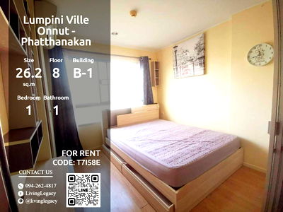 Condos for rent Lotus Onnut 80 : T7I58E Condo For Rent Lumpini Ville Onnut - Phatthanakan 26.23 Sq.M. Floor 8 Building B-1 line id : @livinglegacy