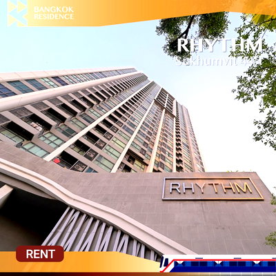 Condos for rent :  Rhythm Sukhumvit 44/1, Near BTS Phra Khanong💛 Spacious 1-bedroom with a bathtub and beautiful view 🌠 