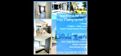 Townhouses for rent Bangna - Trat  : Townhome for rent... indy 2 near Megabangna KM7 18,500 THB / ready to move in