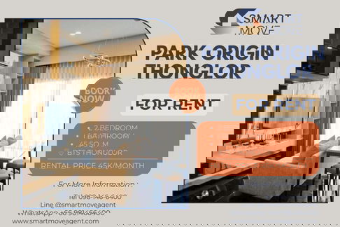 🔥 For Rent ! city view/pool view, high floor 15+, Good location! Code C20230600156..Park Origin Thonglor, 2 bed, 1 bath, furnished, ready to move in