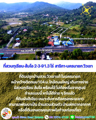ที่ดิน เมืองนครนายก นครนายก : ที่ดินพร้อมสวนทุเรียน-ส้มโอวิวเขา สาริกา นครนายก 2-3-91.3 ไร่ | เก็บผลผลิตได้ทันที คุ้มค่าการลงทุน