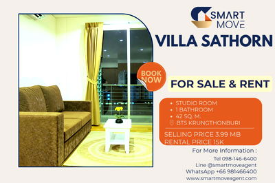 Condos for sale : 🔥 For Sale !! South Facing, Good location!! 🔥 Code C20221204170....Villa Sathorn, Studio, 1 bath, furnished, ready to move in, Special Deal!!📣📣