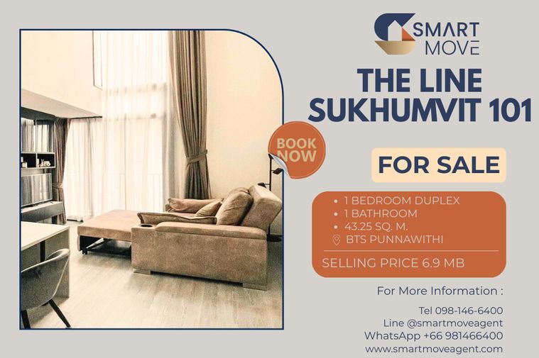 ขายพร้อมผู้เช่า ! เพดานสูง, ชั้นสูง 36+, ทำเลดี, ส่วนกลางอลังการ! Code C20230900884...The Line Sukhumvit 101, 1 นอน, 1 น้ำ Duplex, แต่งครบ, ราคาพิเศษ!