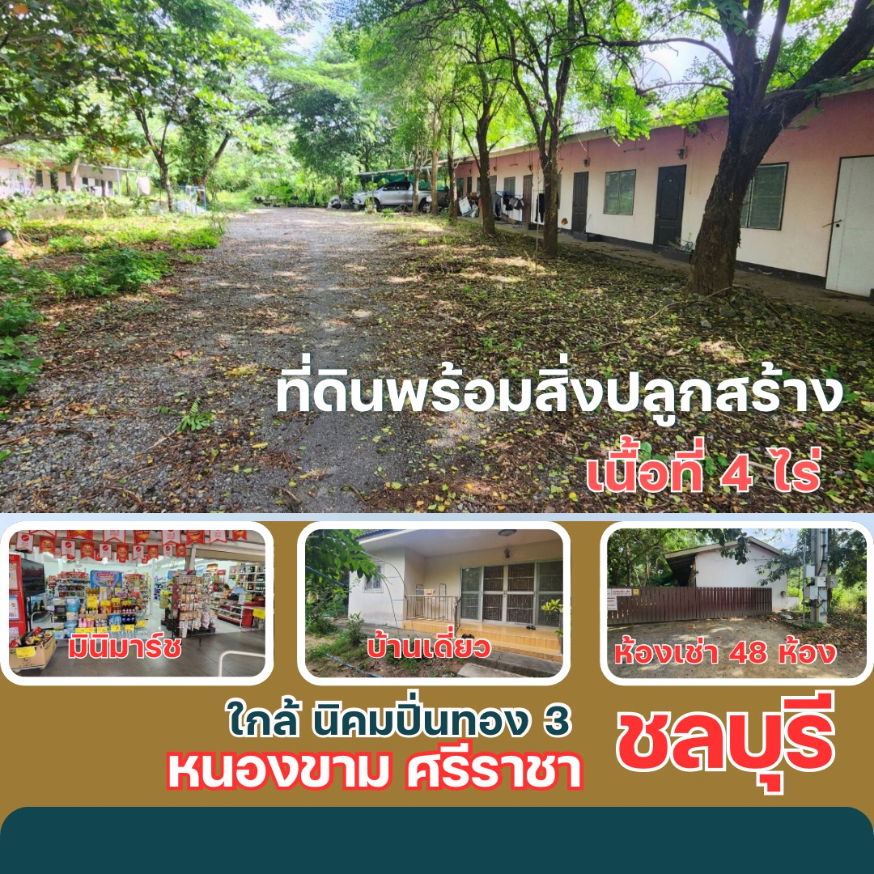 รูป  ขายที่ดินพร้อมห้องเช่า 48 ห้อง เนื้อที่ 4 ไร่ ใกล้นิคมปิ่นทอง 3 หนองขาม อำเภอศรีราชา ชลบุรี - รูปที่ 1/13