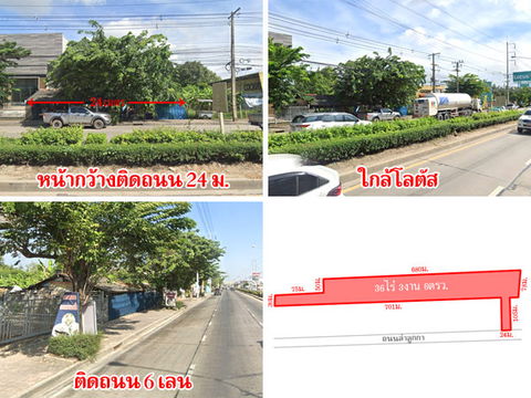 ที่ดินติดถนน ลำลูกกา คลอง 6 เนื้อที่ 36 ไร่กว่า ใกล้โลตัส โฮมโปร รถไฟฟ้าสายสีเขียวเหนือ เดินทางสะดวก