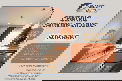 Rent ! big size, high floor, With fixed parking, Good location! Code C20251200058...Centric Sathorn-St.Louis, 2 bed, 2 bath, furnished