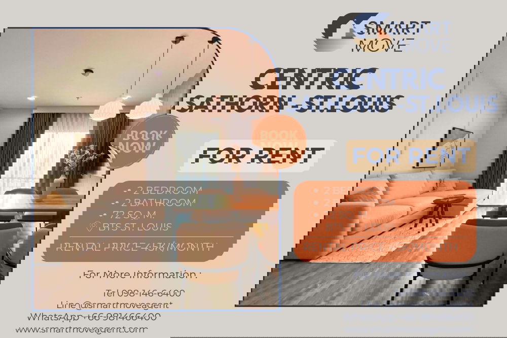 picture Rent ! big size, high floor, With fixed parking, Good location! Code C20251200058...Centric Sathorn-St.Louis, 2 bed, 2 bath, furnished - 1/6