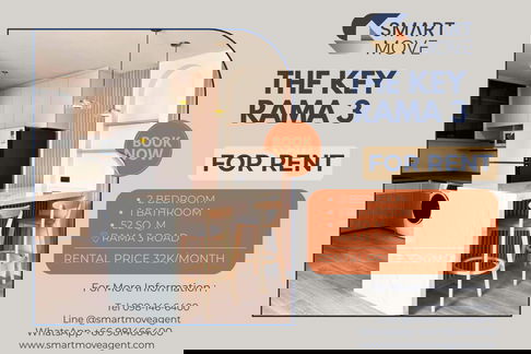 🔥 For Rent !! high floor 17++, modern style !! 🔥 Code C20230900605..........The Key Rama 3, 2 bedroom, 1 bathroom, furnished, ready to move in📣📣