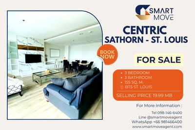 คอนโด BTS เซนต์หลุยส์ : ขาย !! วิวเมือง, ห้องกว้าง, ชั้นสูง 24++, ทำเลดี!! 🔥 Code C20221200267....Centric Sathorn - ST. Louis, 3 ห้องนอน, 3 ห้องน้ำ, แต่งครบ, ราคาพิเศษ!!📣📣