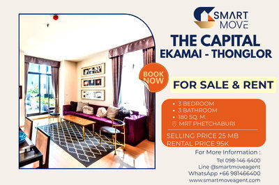 Condos for sale BTS Thong Lo (Thong Lor) : Sale  !! rare item, modern style!! 🔥 Code C20240300016....The Capital Ekamai - Thonglor, 3 bed, 3 bath, Built-in decorations,  Special Deal!!📣📣