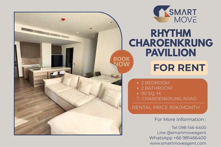 🔥 สำหรับเช่า !!🔥 Code C20250400068....Rhythm Charoenkrung Pavillion, 2 ห้องนอน, 2 ห้องน้ำ, ชั้นสูง 15++, สไตล์โมเดิร์น, แต่งครบ, พร้อมเข้าอยุ่ 📣📣