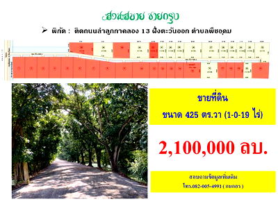 ที่ดิน วิทยาลัยนานาชาติเซนต์เทเรซา : ขายที่ดินเปล่าติดถนนลำลูกกาคลอง 13