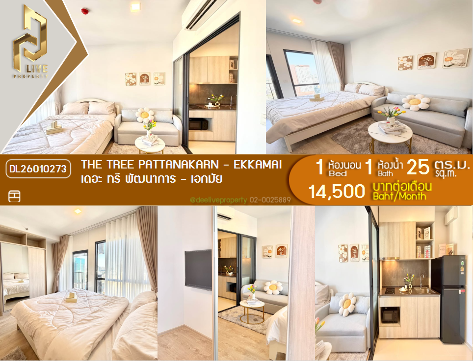 picture DL26010273 Condo for rent, The Tree Pattanakarn - Ekkamai near สายสีส้ม, ready to move in, call urgently 0653619502 LineID @897iyzll - 1/8