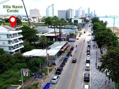 Condos for rent วิทยาลัยเทคนิคสัตหีบ : Beachfront condominium at Jomtien Beach, Villa Navin. Fully furnished, with a living area of 150.84 sq.m., featuring 3 bed and 3 bath.