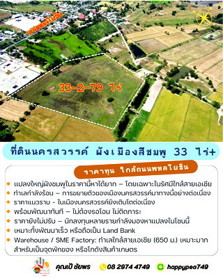 ที่ดิน นครสวรรค์ : 🔥 Developer ต้องรีบดู! ที่ดินนครสวรรค์ 33-2-79 ไร่ หนองกระโดน ทำเลสีชมพู ราคาทุนเพียง 631 บาท/ตร.วา 💥