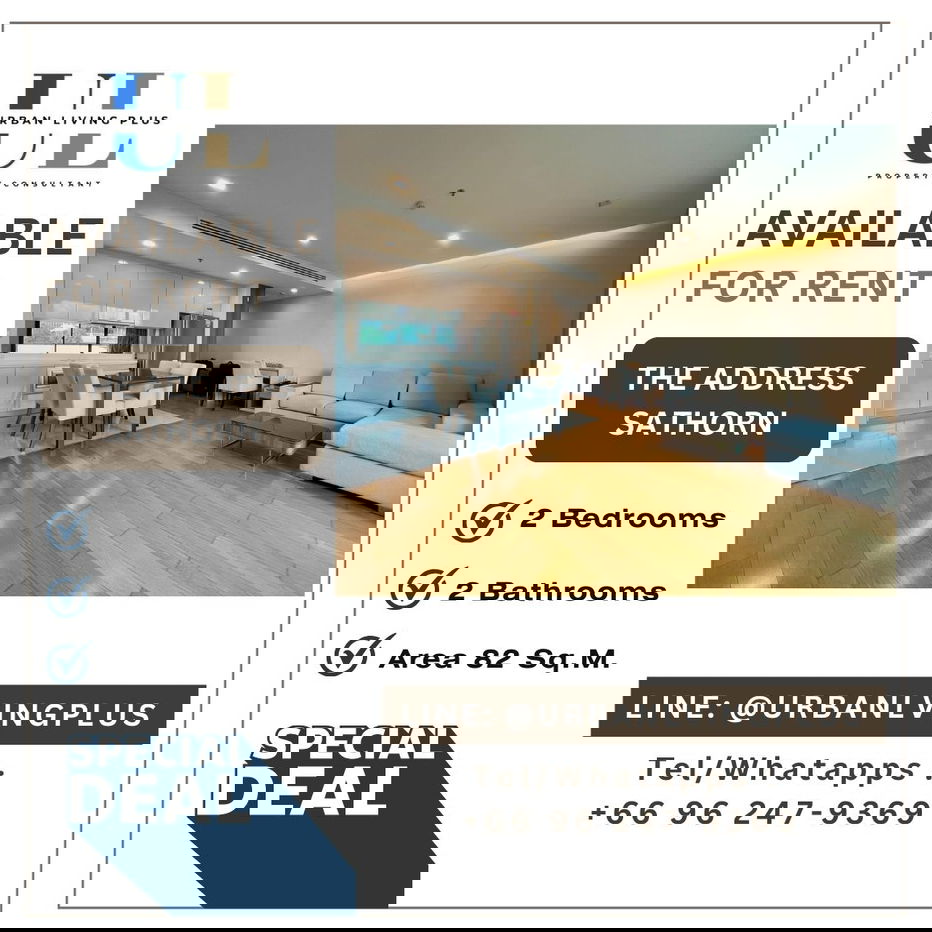 picture ( UL2601051 ) Tel/Line 096-2479369 ✨FOR RENT THE ADDRESS SATHORN 2 Bedroom 2 Bathroom 82 SQ.M. Rare Item!! - 1/8