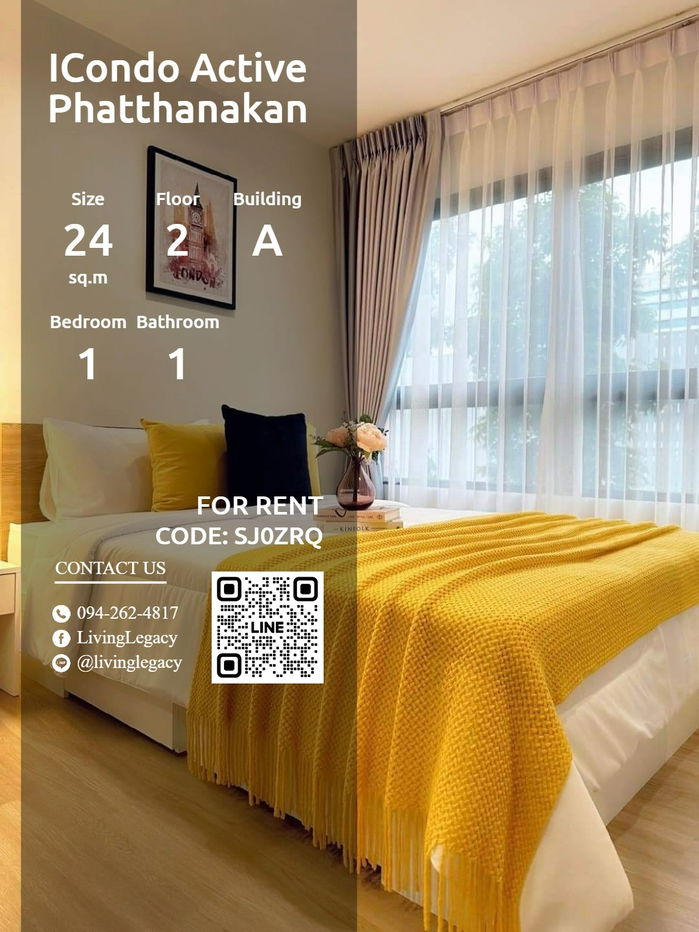 picture SJ0ZRQ Condo For Rent ICondo Active Phatthanakan 24 Sq.M. Floor 2 Building A line id : @livinglegacy - 1/14