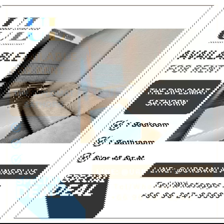 รูป ( UL2311031 ) ✨Tel/Line 096-2479369✨ เดอะ ดิโพลแมท สาทร ให้เช่า , 1 ห้องนอน, 1 ห้องน้ำ, 45 ตร.ม. ห้องสวย วิวไม่บล๊อค ราคาพิเศษ!! - รูปที่ 1/9