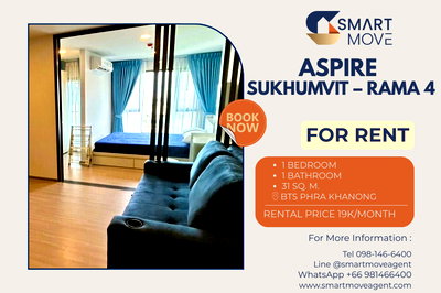 คอนโดให้เช่า : 🔥 สำหรับเช่า !! ชั้นสูง 28++, ทำเลดี!! 🔥 Code C20260100021..........Aspire Sukhumvit – Rama 4, 1 ห้องนอน, 1 ห้องน้ำ, แต่งครบ, พร้อมเข้าอยู่📣📣