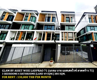 Townhouses for rent Chandrakasem Rajabhat University : FOR RENT GLM BY ASSET WISE LADPRAO 71 / 3 bedrooms 4 bathrooms / 49 Sqw. 380 Sqm. **130,000** CLOSE TO CENTRAL EASTVILLE