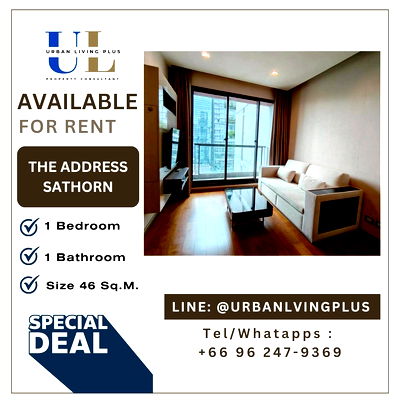 เช่าคอนโด BTS เซนต์หลุยส์ : ( UL2601162 ) Tel/Line 096-247-9369✨ให้เช่า ดิ แอดเดรส สาทร, 1 ห้องนอน, 1 ห้องน้ำ , 46 ตร.ม. ชั้นสูง, ราคาพิเศษ!!