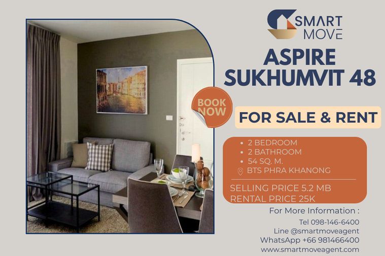 🔥 สำหรับขาย- เช่า !! ชั้นสูง 13++ !! 🔥 Code C20251000028.......Aspire Sukhumvit 48, 2 ห้องนอน, 2 ห้องน้ำ, แต่งครบ, พร้อมเข้าอยู่, ราคาพิเศษ!!📣📣