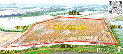 ที่ดิน สมุทรสาคร : ที่สวยสร้างโกดัง 38 ไร่เศษ หน้ากว้างถึง 200 ม. ติดถนนที่รถเทรลเลอร์เข้าออกสบาย ใกล้ถนนบ้านแพ้ว พระราม 2 คุ้มค่ากว่าที่อื่นๆ 17% - KK1044S