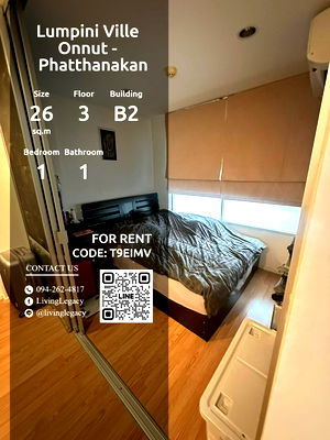 Condos for rent Lotus Onnut 80 : T9EIMV Condo For Rent Lumpini Ville Onnut - Phatthanakan 26 Sq.M. Floor 3 Building B2 line id : @livinglegacy