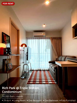 Condos for rent : 🟢Condo For Rent 🟢Rich Park @ Triple Station Near Airport Link Huamak Fully-Furnished Type 1 Bedroom 1 Bathroom HOT!!