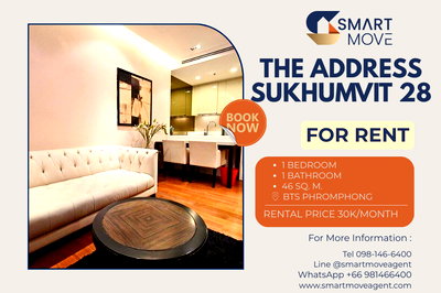 คอนโดให้เช่า : 🔥 สำหรับเช่า !! ห้องไซส์ใหญ่, ชั้นสูง 20++, ทำเลดี!! 🔥 Code C20230205711...The Address Sukhumvit 28, 1 ห้องนอน, 1 ห้องน้ำ, แต่งครบ, พร้อมเข้าอยู่