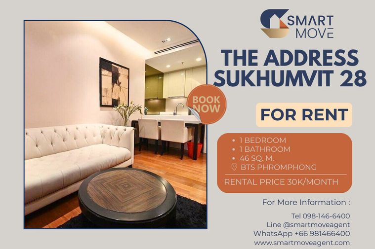 🔥 สำหรับเช่า !! ห้องไซส์ใหญ่, ชั้นสูง 20++, ทำเลดี!! 🔥 Code C20230205711...The Address Sukhumvit 28, 1 ห้องนอน, 1 ห้องน้ำ, แต่งครบ, พร้อมเข้าอยู่