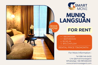 Condos for rent : 🔥 For Rent !! big size, There is a bathtub, rare item !! 🔥 Code C20260100043..MUNIQ Langsuan, 1 bedroom, 1 bathroom, furnished, ready to move in📣📣