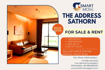 คอนโด BTS เซนต์หลุยส์ :  สำหรับขาย- เช่า !! ห้องมุม, ชั้นสูง 18+, ห้องหายาก! Code C20250700034...The Address Sathorn, 1 ห้องนอน, 1 ห้องน้ำ, แต่งครบ, ราคาพิเศษ!!📣📣