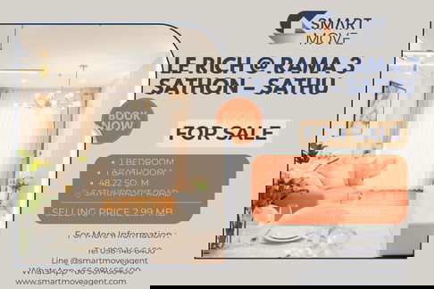 ขาย ! ตกแต่งสไตล์มินิมอล, โทนขาวสว่าง ! Code C20260100046...Le Rich @ Rama 3 Sathorn - Sathu, 1 ห้องนอน, 1 ห้องน้ำ, แต่งครบ, ราคาพิเศษ!!📣📣