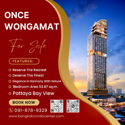 Condos for sale Pattaya-NaKlua Road : 🎈ONCE WONGAMAT Ultimate Luxury Condominium in Pattaya 1Bedroom 1Bathroom Pattaya Bay view Area 53.87 sq.m. Fully Furnished ✅Sell Price 12.13 MB.