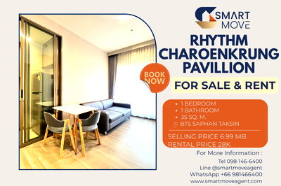 Condos for sale : For Sale !! Rare Item !!🔥 Code C20240900025....Rhythm Charoenkrung Pavillion, 1 bed, 1 bath, River view, high floor 32++, furnished, Special Deal!!📣